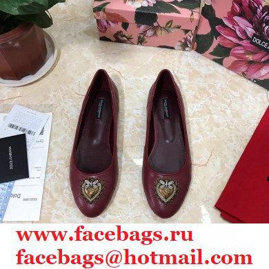 Dolce  &  Gabbana Leather Devotion Flats Slippers Burgundy 2021